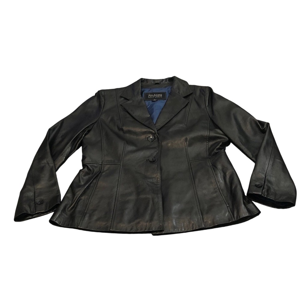 Wilsons Leather Pelle Studio Jacket Womens L Black Button Front Blazer Coat